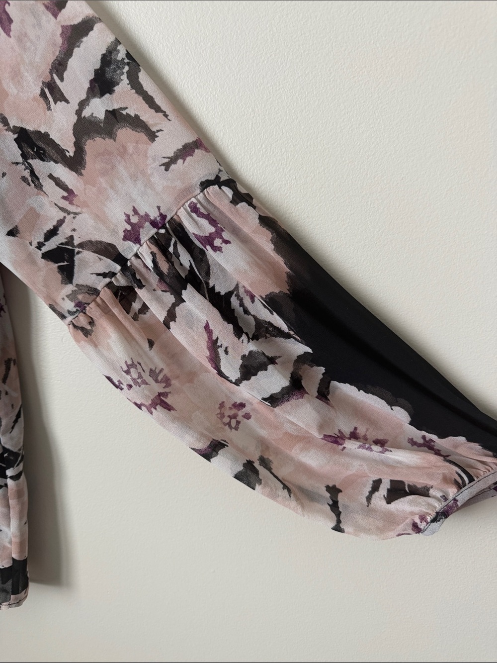 Calvin Klein Black Blouse with Soft Pink and Mauve Floral Print - Picture 10 of 11